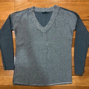 prAna Cedros Organic Cotton V-Neck Long Sleeve Blue Sweater Size M